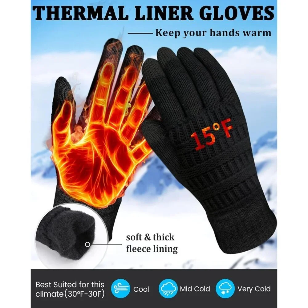 Winter Gloves Women Thermal Fleece Touchscreen 3D Pattern Fitted Elastic